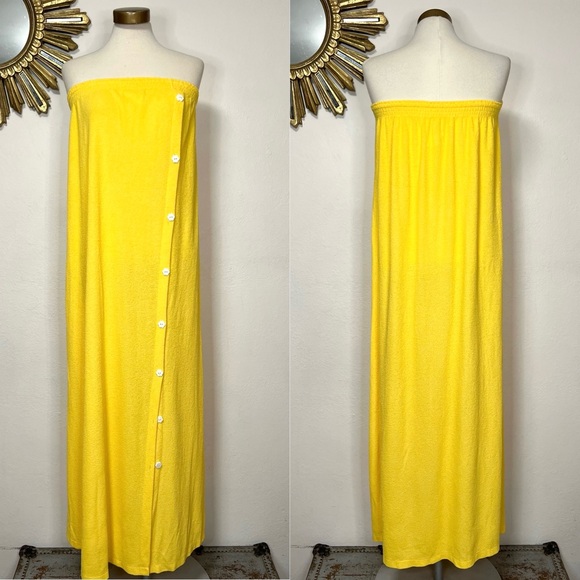 Vintage Other - Vintage Rutledge Yellow Button Front Maxi Towel Dress Skirt Coverup